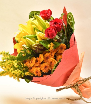 Vibrant Mixed Flower Bouquet  Chrysanthemums, Roses & Lilies